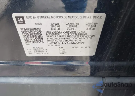 2020 Chevrolet Equinox Awd 2Fl from USA, damaged, VIN 3GNAXTEV4LS673495